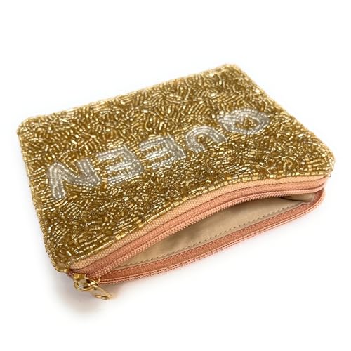 TWINE AND LOVE QUEEN Coin Purse Pouch, Small Purse Pouch, Beaded Coin Purse, Cute Coin Purse, Gold Beaded Purse, Best Friend Gift, Mothers Day Gifts, Boho bags, Wallets For Her, TL-CP1934