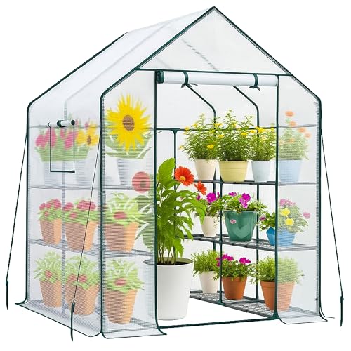 DIVCHI Walk-In Greenhouse 3 Tier 6 Shelves Roll-Up Zip Panel Door Heavy Duty Garden Grow House with PVC Cover for Indoor & Outdoor Use | Green House | Growhouse