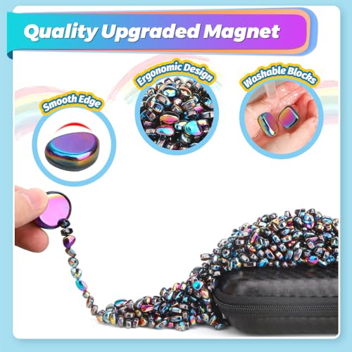Image of Dilabnba 550PCS Magnet Ferrite Putty Fidget Toy with 2PCS Large Magnet Rocks for Adults, Sensory Magnetic Ferrite Putty Stones Eggs Office Desk Toys Time-Killer for Men Women (Rainbow)