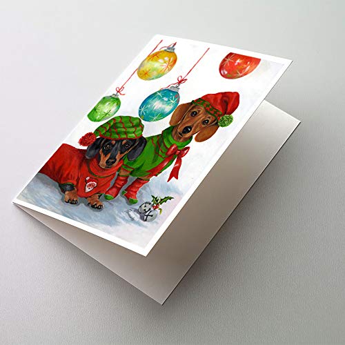 Caroline's Treasures PPP3085GCA7P Dachshund Christmas Jingle Greeting Cards and Envelopes Pack of 8 Blank Cards with Envelopes Whimsical A7 Size 5x7 Blank Note Cards