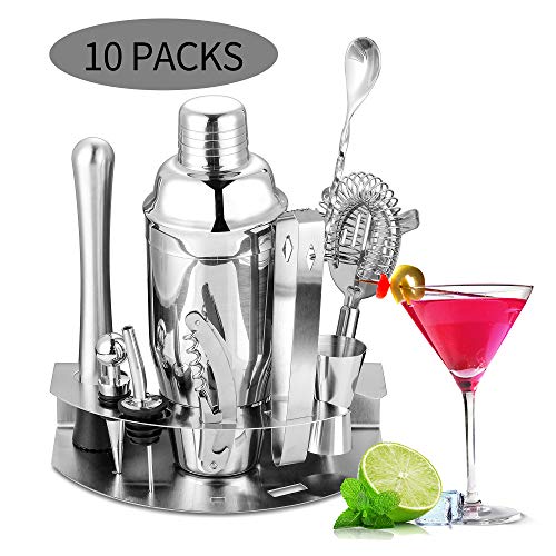 Velaze Set Shaker Cocktail, Cocktail Shaker Set Professionale Kit da Barman in Acciaio Inox SUS304, Set di Accessori da Cocktails di 10 Pezzi per Martini, Gin Tonic, Barra e Festa - Argento (850 ml)