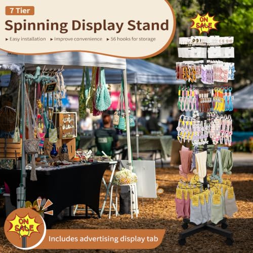Image of Flenpptly Retail Display Stand, 7-Tier Rotating Display Rack for Store Display, Movable and Adjustable Spinning Display Stand for Earrings, Jewelry, Keychains, Socks Display (7-Tier Black)