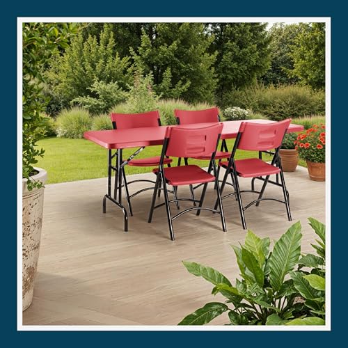 OEF Furnishings OEFBTA-3072-40 Adjustable-Height Commercial-Grade Premium Industrial Folding Table, 6-Foot Pedestal-Leg Design with 17-Gauge Steel Frame and Thick Double-Wall Top (72" × 30", Red Top) by OEF Furnishings - Image 8