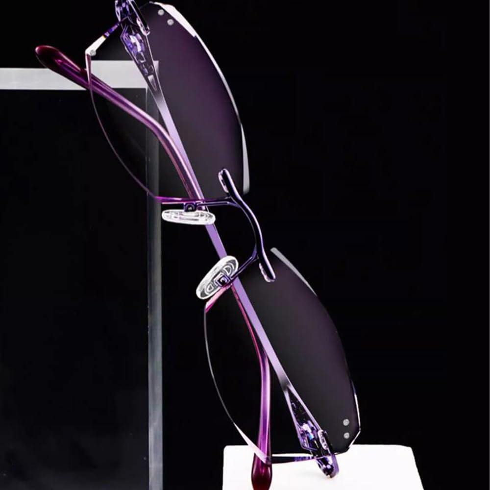 SFIVE Sin Montura Gafas De Lectura Mujeres，Ligero HD Gafas De Presbicia Moda Anti Luz Azul Gafas De Lectura Rosa/Morado 2.0 (Color : Purple, Size : +2.5)
