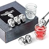 Inlisy Whiskey Stones Skull Edition Spooky Halloween Bar Gift, Set of 6 Metal Ice Cubes, 2 Skull Measuring Short Glasses and 1 Tip Tong, Reusable Stainless Steel Ice Cube