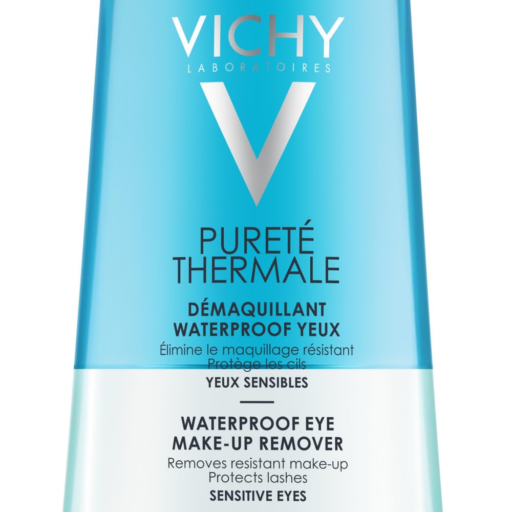 Vichy, Pureté Thermale, Démaquillant Waterproof Yeux et Lèvres, Formule Biphasée Sans Fini Gras, Protège et Fortifie les Cils, Convient aux Peau et Yeux Sensibles, 100 ml