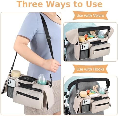 Accmor Universal Stroller Organizer with Insulated Cup Holder Detachable Phone Bag and Shoulder Strap,Stroller Bag Caddy Organizer Fits for Uppababy, Baby Jogger, Britax Strollers - 4