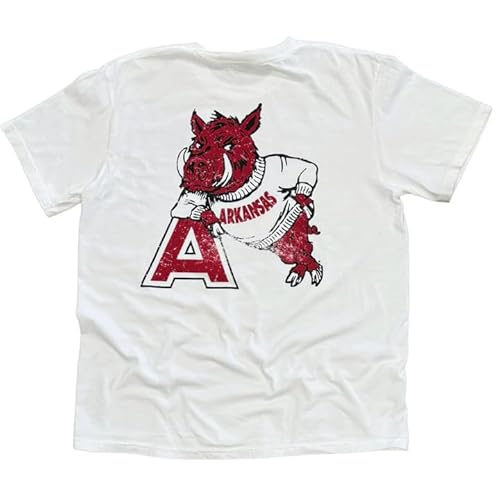 Houndstooth Clothing Co., Arkansas Razorback Leaner Tee, Officially Licensed NCAA, 100% Cotton, Men's and Women's SM-2XL White