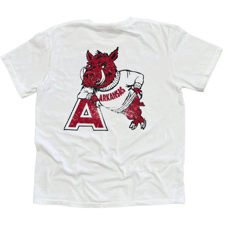 Houndstooth Clothing Co. Arkansas Razorback Leaner Tee Officially Licensed NCAA 100% Cotton Mens and Womens SM-2XL White