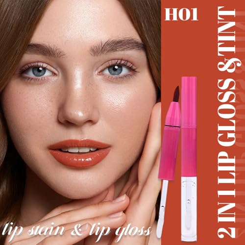 Image of evpct Caramel Red Matte Liquid Lipstick Marker Pen Lip Liner Set with Lip Oil, Shine Finish, 2 in 1 Lipgloss Lipstick Long Lasting Waterproof for Women, Lips Color Stain 24hr Original Smudge Proof