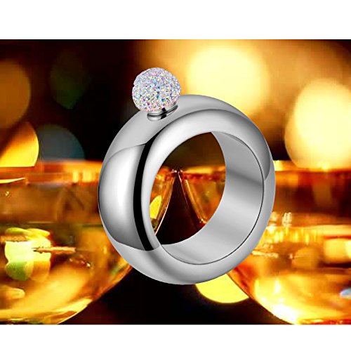 Image of Flask Bracelet Bangle Flask Creative Stainless 304 Steeland Hip Flask Funnel Set For Women 3.5 oz (Sliver Rhinestones Lid)