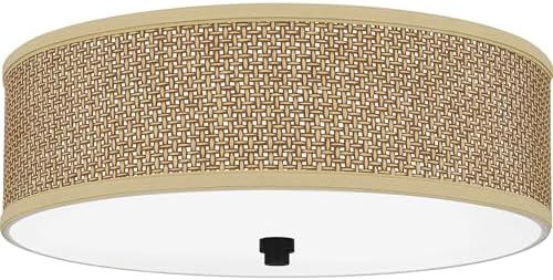 Quoizel Naturals Zen Boho Rattan Flush Mount Ceiling Light, 17 Inch 3-Light Mystic Black Drum Light Fixture, 60W, Tan Oatmeal Close to Ceiling Light Fixtures for Home, Kitchen or Office Lighting