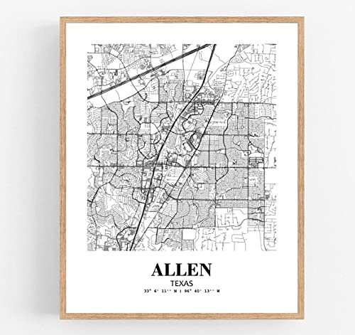 Eleville 20,3 x 25,4 cm, ungerahmt Allen Texas City View Abstrakte Straße, moderne Karte, Kunstdruck, Poster, Wand, Büro, Heimdekoration, minimalistische Linie, Kunst, Hauseinweihung, wgn561 Cover