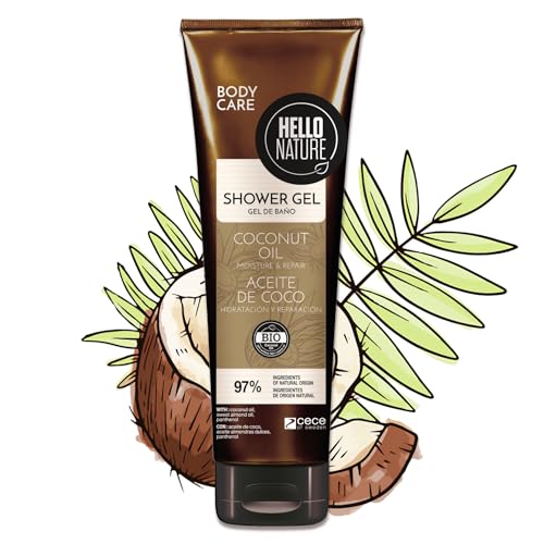 P-Beauty - Gel de ducha natural con aceite de coco orgánico, cuidado hidratante para piel seca con aroma a coco, crema para cuerpo con aceite de almendras y pantenol, vegano y sin microplástico (1 x