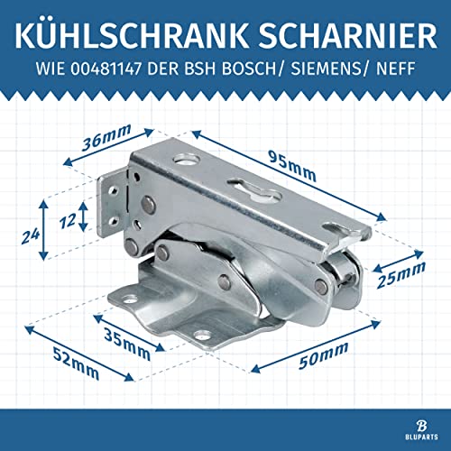 Kühlschrank Scharnier Türscharnier passend für Bosch/Siemens 00481147/481147- Flachscharnier Schleppscharnier kompatibel mit Neff, Miele, Constructa, AEG