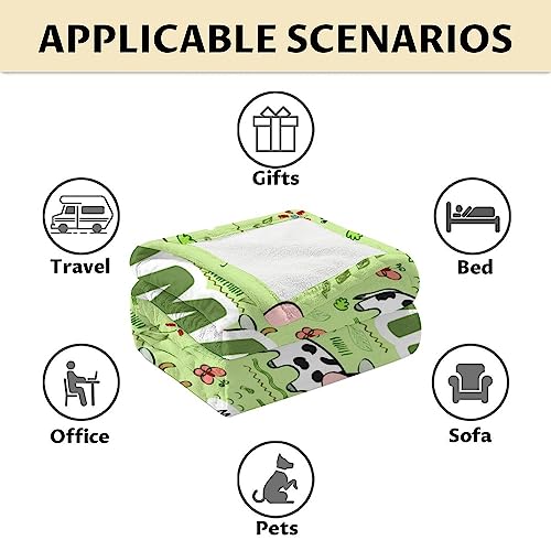 Mercuryelf Custom Cow Throw Blanket - Soft, Fuzzy & Warm - 40x50 Inches Flannel Blankets for Travel, Office - Light Green Cute Throws Gift for Kids