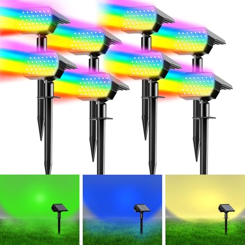 Solar Spot Lights Outdoor, [8 Pack/7 Colors/37 LED] 2-in-1 Solar Landscape Spotlights, IP65 Waterproof Auto On/Off Solar Powered Security Lights for Yard Garden Pathway Walkway