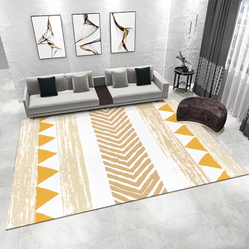 WUTONG Lavables Alfombra Comedor Amarilla 120x180cm，Geométrico Moderno Antideslizante,Pelo Corto para Salón,Dormitorio,Vestidor