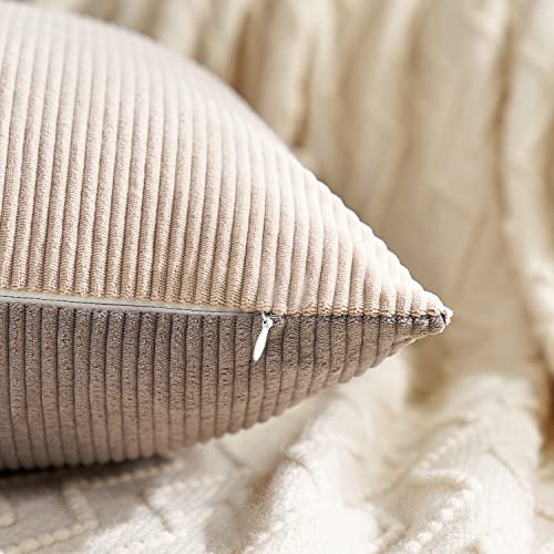 Avigers Pack Of 2 Grey Beige Pathwork Corduroy Cushion Cases Luxury Modern Square 20 X 20 Inch Throw Pillow Covers Decorative Pillow For Couch Living Room Bedroom Car 50 X 50Cm #TOP5