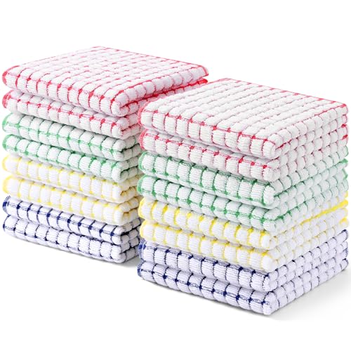 Kitinjoy Cotton 16 Pack Terry Kitchen Dish Cloths, Mixed Color