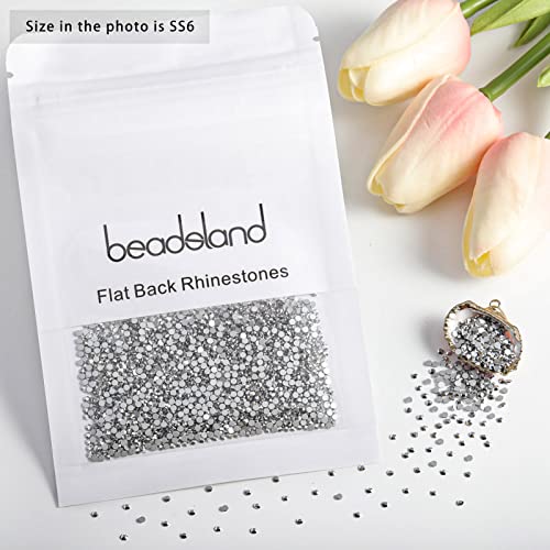 Image of Beadsland 2880pcs Flat Back Crystal Rhinestones Round Gems for Nail Art and Craft Glue Fix,Silver Hematite,SS6,1.9-2.1mm