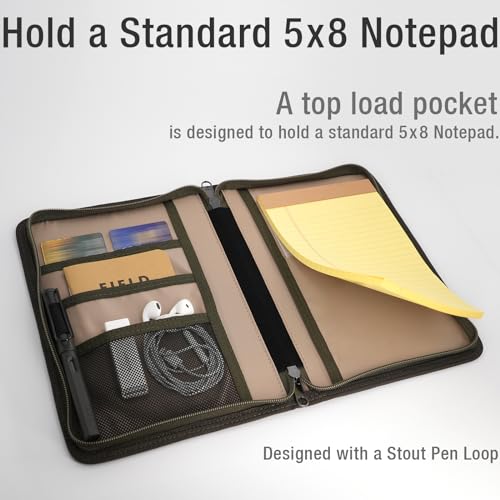 Image of A5 YKK Zipper Notebook Journal Planner Sketchbook Cover for 5.5 x 8.25 Moleskine Cahier 5 x 8 legal note pads A5 LEUCHTTURM, Pen Loop, Water Resistant Cover, Classy Waxed Canvas, Olive