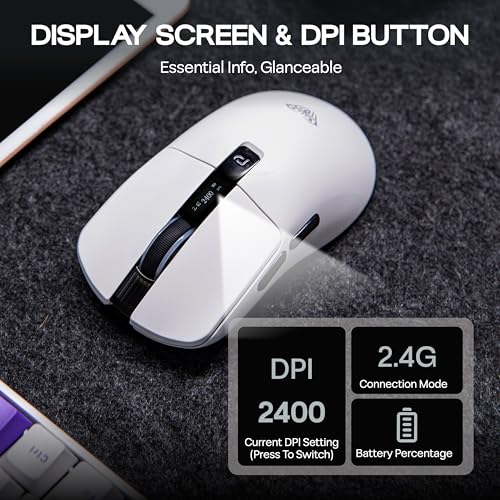 Image of MechLands Aula SC590 PRO Gaming Mouse with Display Screen, 2.4G /USB-C /BT Wireless Mouse with 500mAh Battery, Adjustable 20,000 DPI & 1000 Polling Rate, PAW3311 Sensor, for Win /Mac /Gaming (White)