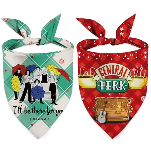 Dog Christmas Bandanas, 2 Pcs Christmas Friends Show Dog Bandanas for Friends TV Show Fans Gifts, Pet Party Costume Accessories Decoration