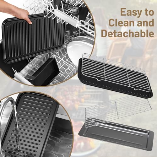TAILERNRUYE 3-in-1 Indoor Smokeless Grill,Removable 18’’x 9’’Electric Griddle Nonstick with Temperature Control for Indoor Outdoor Family Party Kitchen Picnic Table