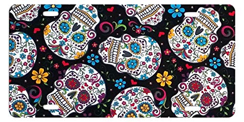 Custom Aluminum License Plate Frames Cover for Car License Plate Cover with 4 Holes Car Tag 6"x12" (Sugar Skull Day of The Dead)