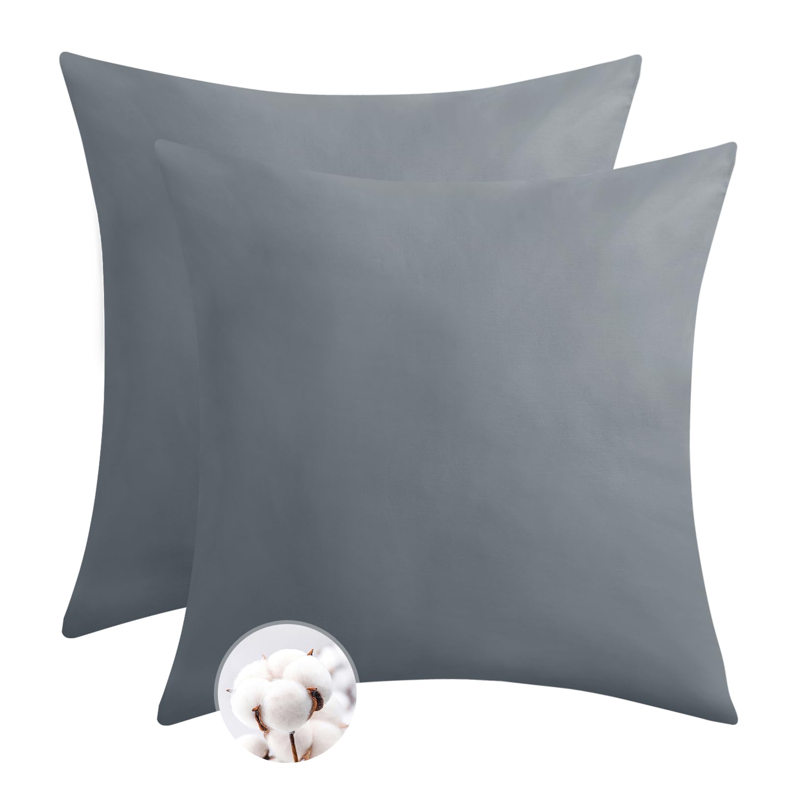 Aisbo Kissenbezug 80x80 Baumwolle 2er Set - weiche Kopfkissenbezug 80 x 80 Grau mit Reißverschluss, 80x80cm Grau Pillow Cover Pillowcase