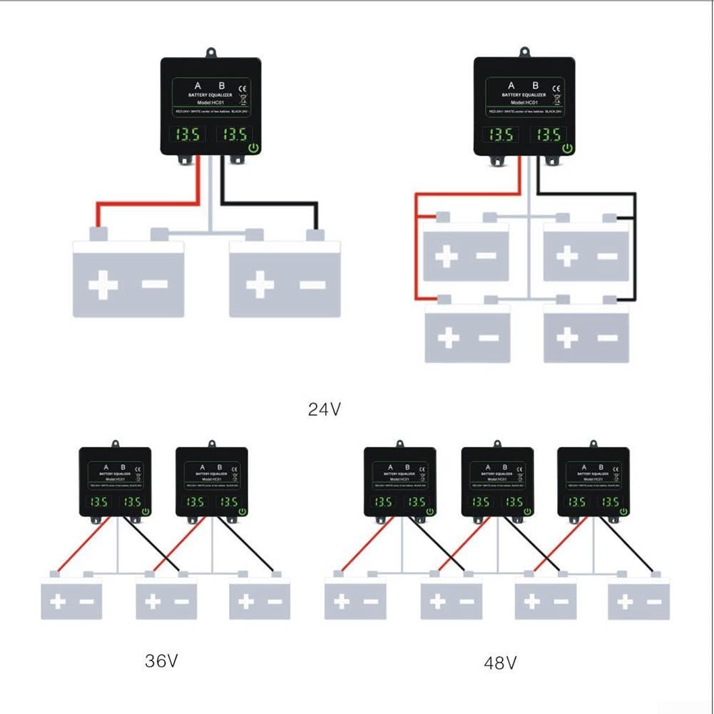 HC01 Touch Balancer Equalizer 24 V pour 2 x 12 V plomb-acide et pour batteries Lifepo4 avec protection contre l'inversion de polarité 70 x 70 mm (HC01-SW)