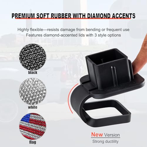 2 Inch Hitch Cover for Trucks, SUVs & Jeeps - Durable Rubber Trailer Hitch Plug with Diamond Decoration Design - Fits Ford, Toyota, Chevy (Black)