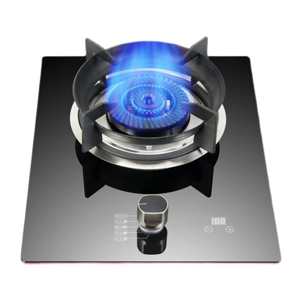 IBOWZ Tables de Cuisson à Gaz Table de Cuisson à gaz 5,0 KW,brûleur NG/LPG de Bureau/Cuisine Domestique intégrée,Anneaux de Plaque de Cuisson en Fonte antidérapants,Panneau en Verre trempé Noir,co