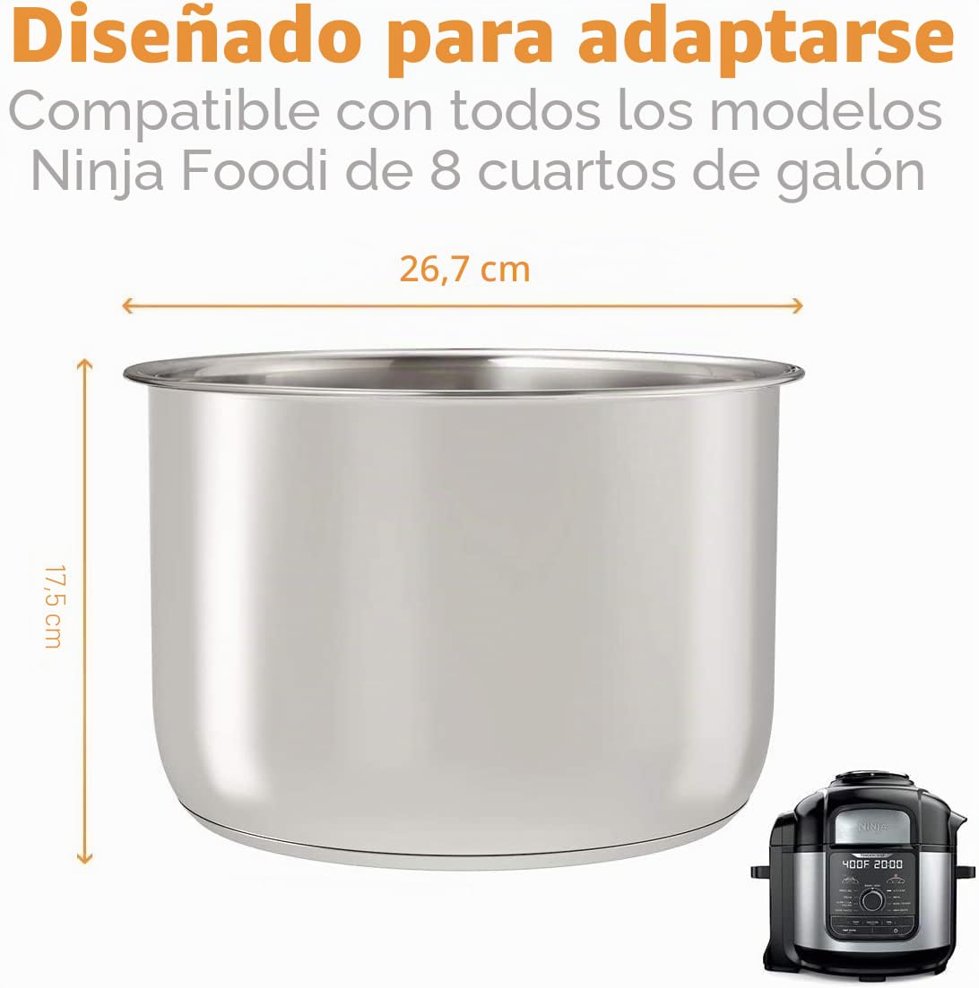 Goldlion Olla interior de acero inoxidable compatible con Ninja Foodi de 8 cuartos de galón, accesorios de repuesto