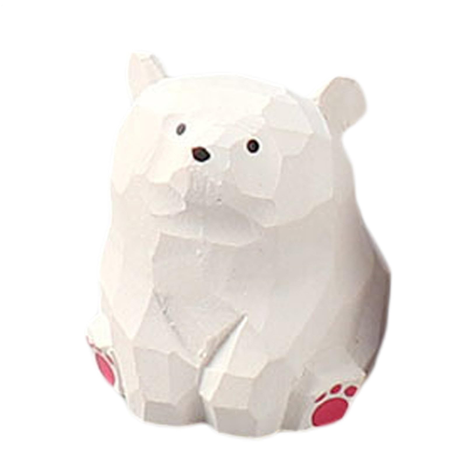 White Cute Small Bear Figurines - Hand Carved Wooden Bear Ornament | Tabletop Ornaments Collectible | Cute Wooden Animal Decor For Bookshelf, Coffee Table, Bedside Table