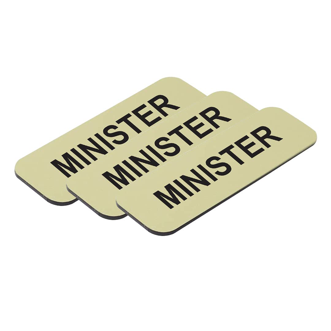 Minister 1 x 3" Name Tag, Brushed Gold (3 Pack)