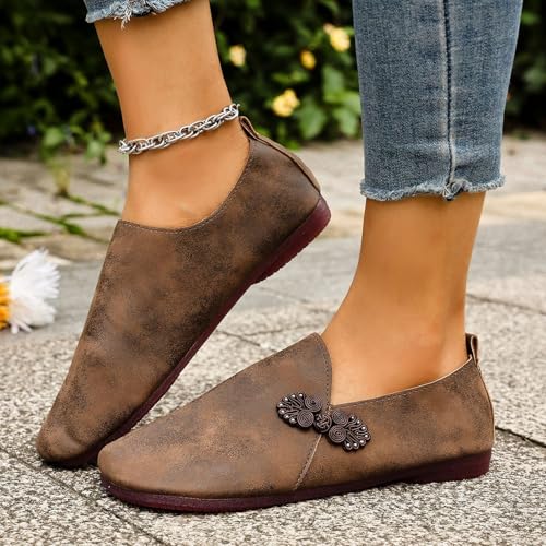 Women's Flat Shoes Closed Square Toe Slip on Ballet Mary Jane Ballerina Flats for Women Dressy Comfortable Casual Retro Business Work Low Top Non-Slip Lightweight Flat Walking Shoes2