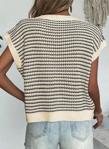 EVALESS Women’s Sweater Vest Striped Pullover Tank Top Round Neck Cap Sleeve Lightweight 2025 Summer Casual Clothes