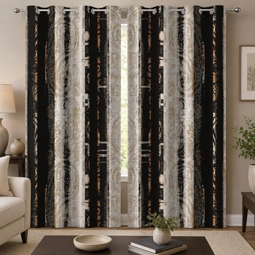 PAOPOED Abstract Blackout Curtains 52x84 Inch Set of 2, Black Beige Cream Modern Art Window Drapes for Bedroom Living Room, 85% Room Darkening Grommet Curtains