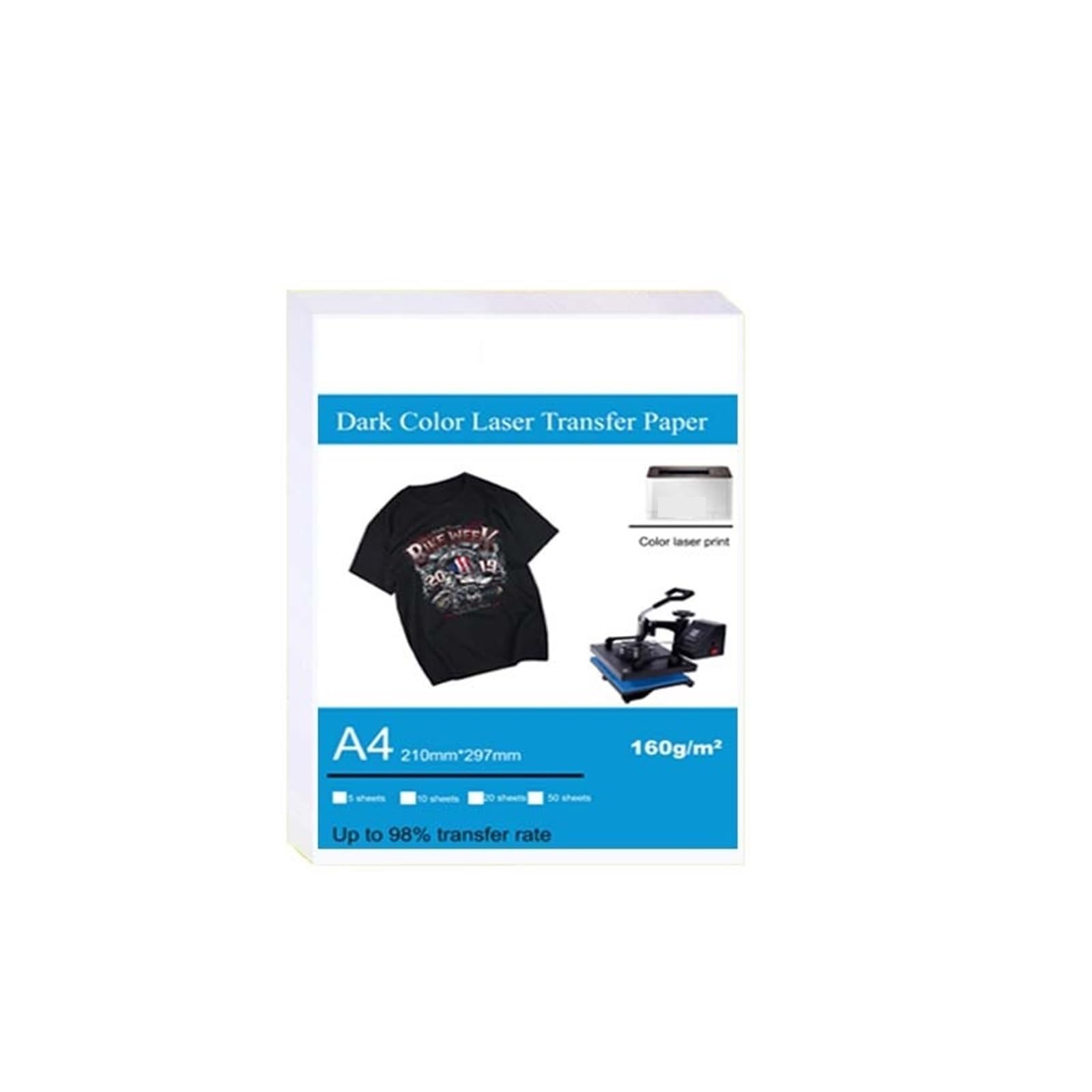 DAVBIR Impresora de tóner láser de Color claro oscuro A4, papel de transferencia térmica, tela de camiseta de algodón puro perfection (Color : 20pcs light)