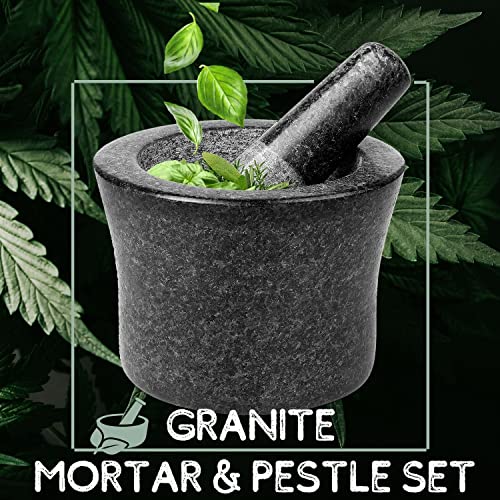 Flexzion Mortar And Pestle Set, Gray - Solid 5.5 Inch Heavy Granite Molcajete Stone Grinder Crusher Bowl For Guacamole, Herbs, Spices, Garlic, Medicine Pills, Grain, Seeds, Fruits, Kitchen #TOP1