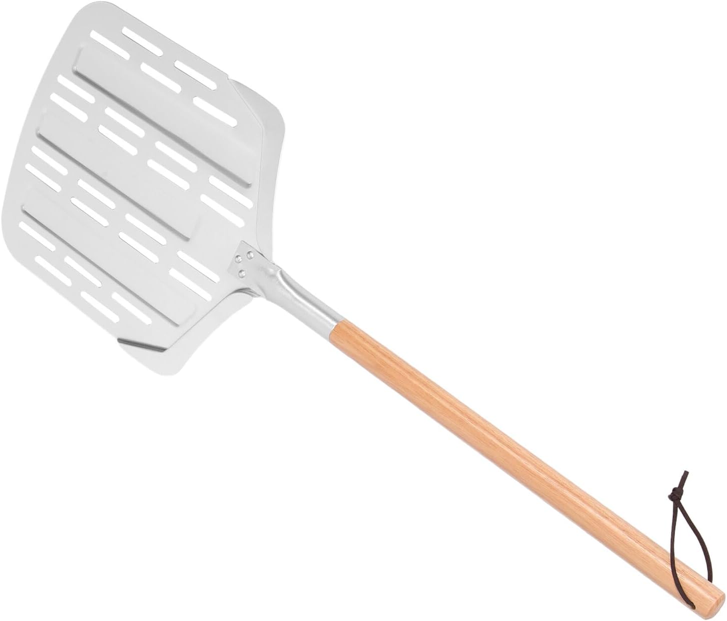 Homoyoyo Aluminum Perforated Pizza Peel Spatula with Detachable Handle 12-inch Metal Pizza Serving Shovel for Oven and Grill Baking, 90cm Total Length, Food Serving Scoop for Home Use