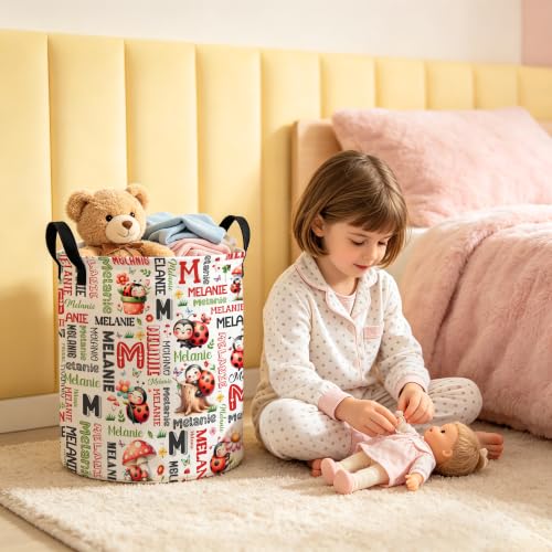 Image of Custom Ladybug Laundry Hamper, Personalized Laundry Basket with Name, Customized Dirty Clothes Basket for Clothes Toy Bathroom Bedroom Storage,S-16.5 inchX 13.8 inch