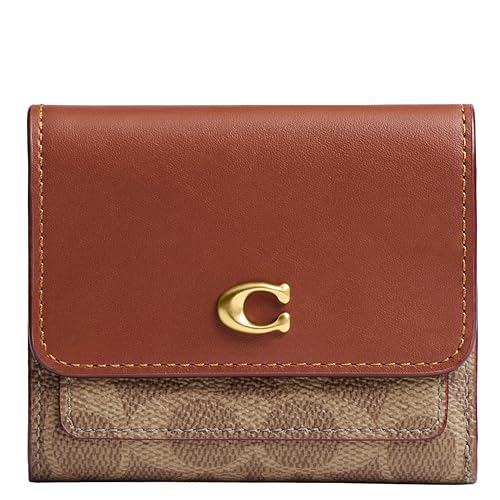 Coach Women's Mila Small Flap Wallet in Signature Canvas Accessory-Travel, B4/Tan Caramel, One Size