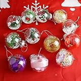 【El paquete incluye】 Este fantástico paquete incluye 12 piezas de bolas navideñas de plástico transparente (diámetro de 6 cm) que se llenan con elementos decorativos: nieve artificial, bayas, purpurina, cintas, oropel y confeti.