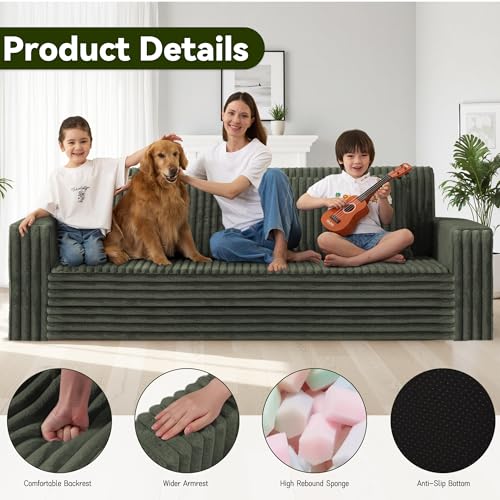 Image of HABUTWAY Folding Sofa Bed, 2 in 1 Convertible Sleeper Chair with 2 Pillows, Portable Fold Out Chair Bed with Armrest, Comfy Floor Couch, Lazy Sofa for Living Room Bedroom Dorm Home Office, Green