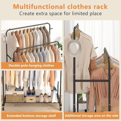 Image of HIWARE Metal Multifunctional Garment Stand Cloth Rack Freestanding Storage Organizer Stainless Steel Spider Strainer Ladle, 5.4 Inch - 150 x 110 x 40 CM ((Rail-White)
