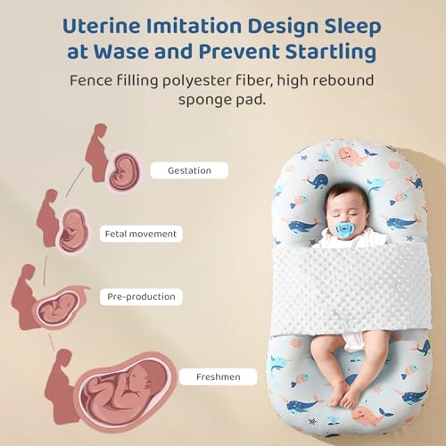 Image of StarAndDaisy Baby Lounger for Newborn - Soft 100% Cotton Baby Nest - Infant Lounger Pillow - Bassinet Mattress with Anti-Startle Design - Portable Baby Floor Seat - Machine Washable Cover (Pink)