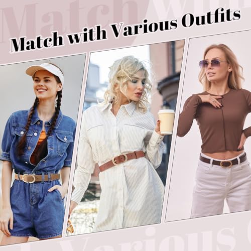5-Pack Women's Leather Belts Set - Gold Buckle Waist Belts for Jeans, Pants & Dresses in 5 Colors3